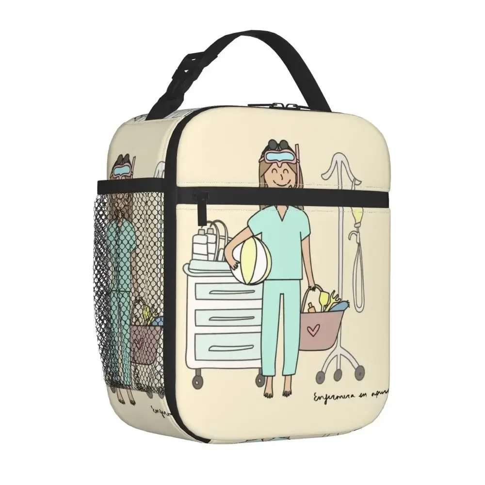 Enfermera En Apuros Pattern Nurse Lunch Bag Portable Doctor Nurse Medical Food Bags Cooler scatole per il pranzo isolate termicamente