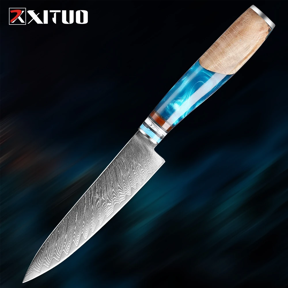 Damascus Steel 5 Inch Utility Knife Razor sharp Kitchen Fruit Knife  Multi-functional Paring Knife Ergonomic resin & wood handle