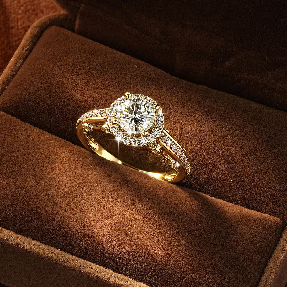 Lnkry Certified Moissanite Halo Engagement Ring Sparkling 6.5MM Lab Diamond Wedding Rings for Women Bridal Fine Jewely Gift 3