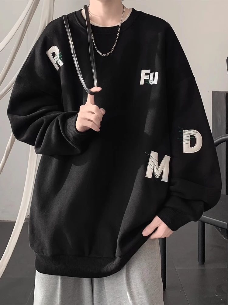 

Oversize American Style Men's Fleece Lined Thickened Hoodie Loose Fit High Street round Neck Pullover Autumn Winter Streetwear