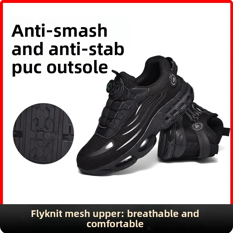 Rotary Button New Safety Shoes for Men, Anti-Impact and Anti-Piercing Work Shoes, Fashionable Men's Sports Shoes, and Safety Pro