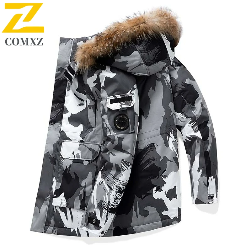 

COMXZ Unisex Down Jacket 2025 Premium Hooded Hiking Travel Lightweight Parka Fur Collar Design Snow Thickened Winter Filler Down