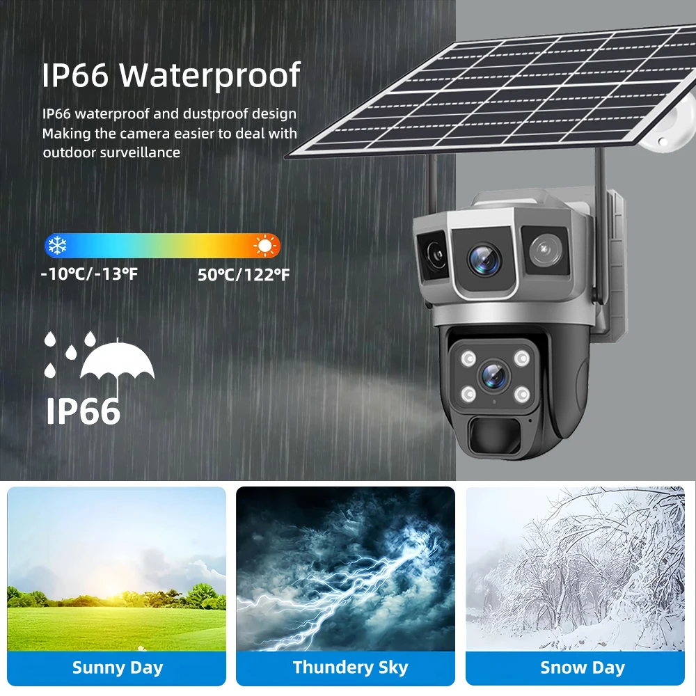 12MP Dual Lens Solar 4G WiFi Camera Wireless Battery Low Powered IP Camara PIR Motion Detect CCTV Video Surveillence V380 image 4