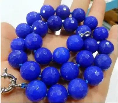 hot sale Huge 12mm Blue Faceted Round Necklace 18'' aaa