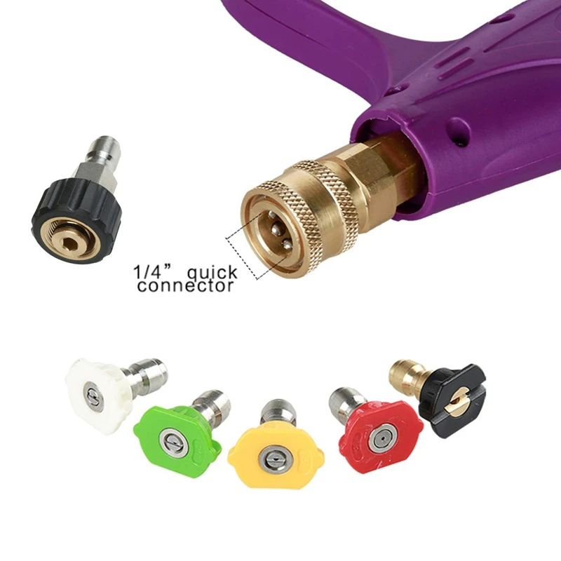 High Pressure Car Washing Auto Washer-Gun,5 Power Washer Quick Connect Nozzles Tips,M22 14 Swivel 3/8 Inch Plug,3000 Psi,Purple