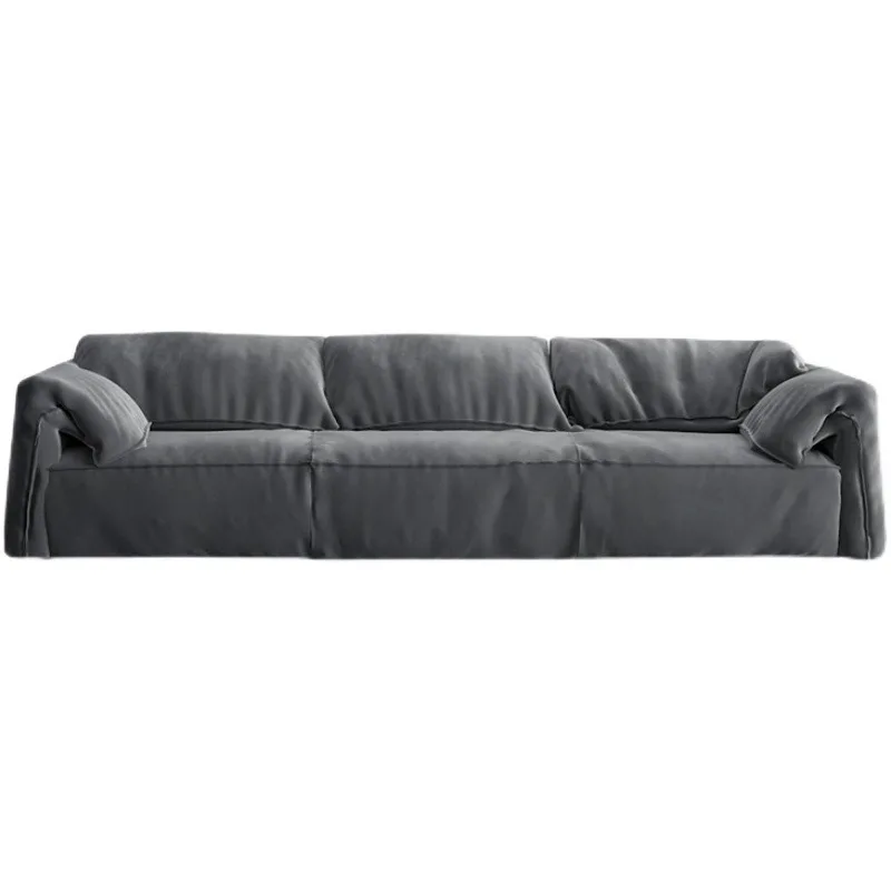 Italian wabi sandy wind matte all leather sofa, light luxury high-end haute couture elephant ear straight row sofa