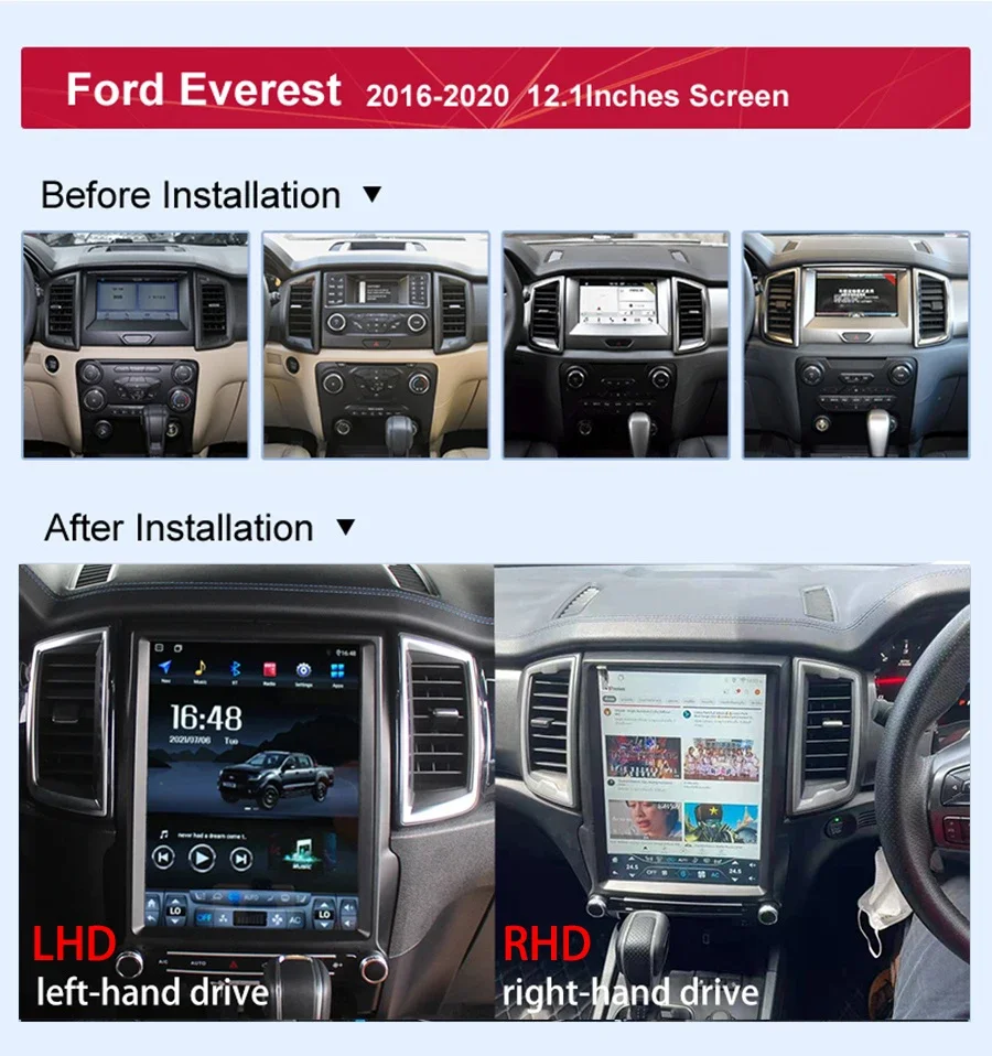 for 12.3inch Radio Ford Everest Ranger Raptor 2015-2022 Car Multimedia Player with Tesla Touch Screen Android Stereo Navigation