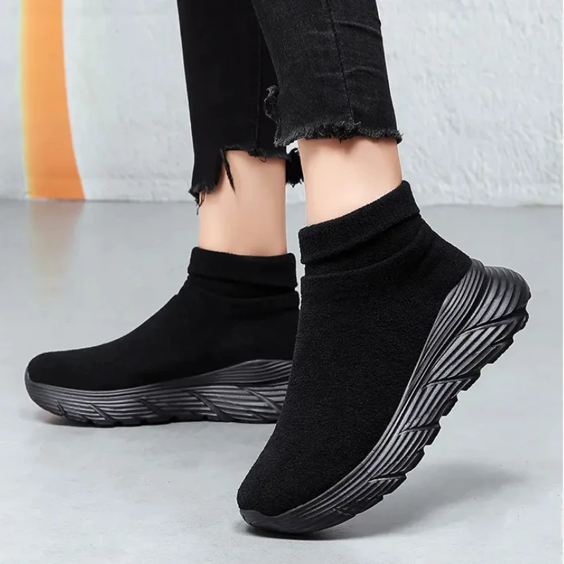 Breathable Knitting Platform Sneakers Women Comfort Soft Sole Non-slip Sports Shoes Men Light Flat Heel Casual Shoes Ladies
