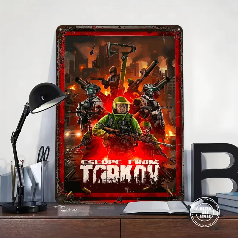 Escape From Tarkov Game Printed Poster Customized Retro Wall Art Vintage Metal Tin Signs for Gamer Room Decoration At Home Decor