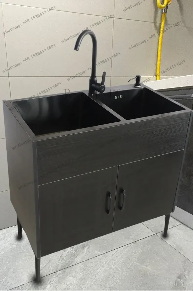 FG Kitchen Stainless Steel Sink Cabinet Washing Basin Solid Wood All-in-One Cabinet Single Sink Sink