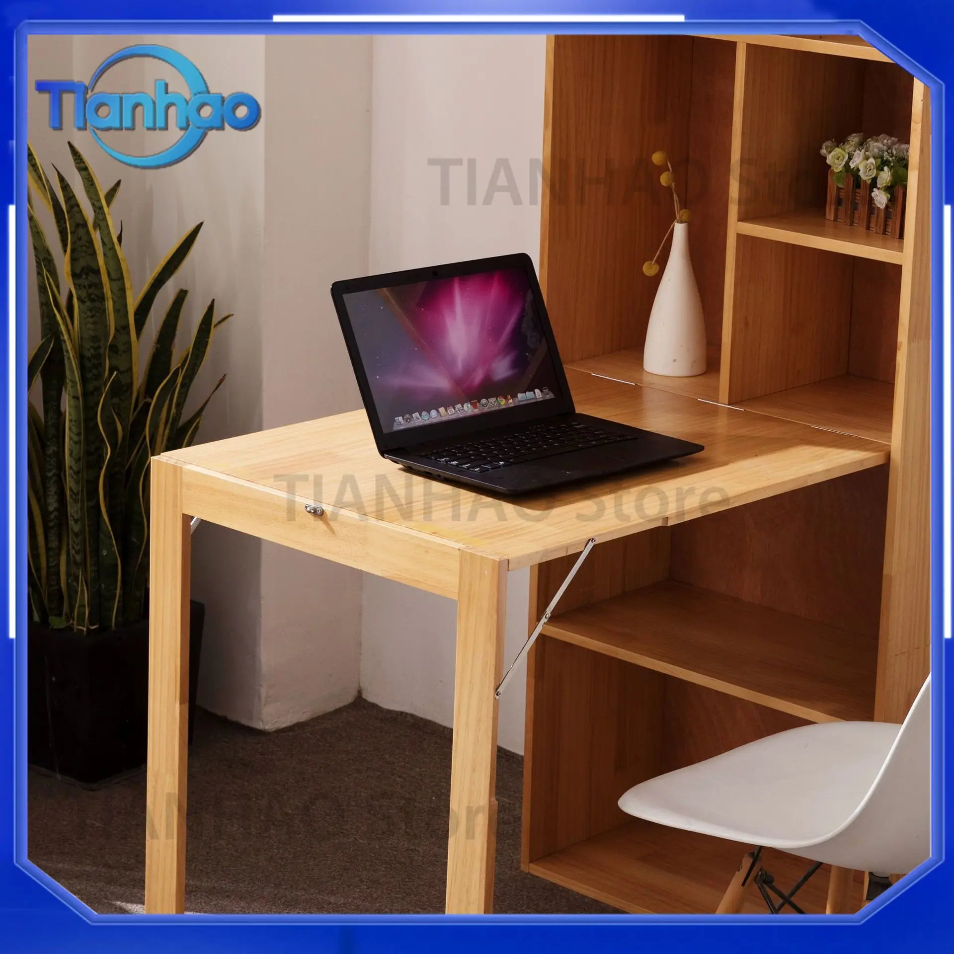 Foldable Pine Wood Transforming Table Wall Mounted Floating Desk for Small Spaces Convertible Dining Table Home Office Desk