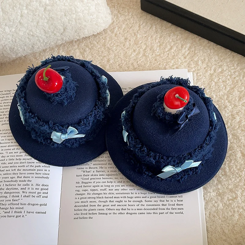 Cowboy Hat Hair Clip Cherry Bow Birthday Cake Hat Hairpin Cute Hair Accessory Creative Party Women Headwear Denim Edge Clip