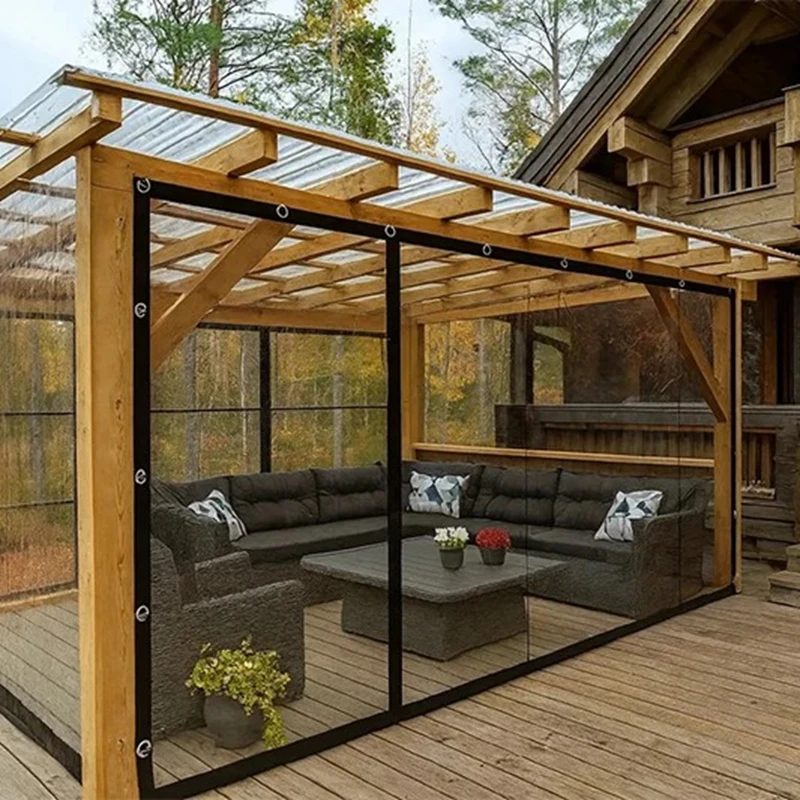 99.9% Transparent Clear PVC Tarpaulin Home Garden Pergola Gazebo Rainproof Cover Screen with Rotatable Twist Locks Fasteners