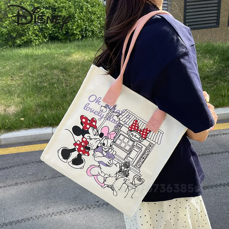 Disney Mickey New Women's Handbag Fashionable High Quality Women's Shoulder Bag Cartoon Versatile Girls Canvas Women's Bag