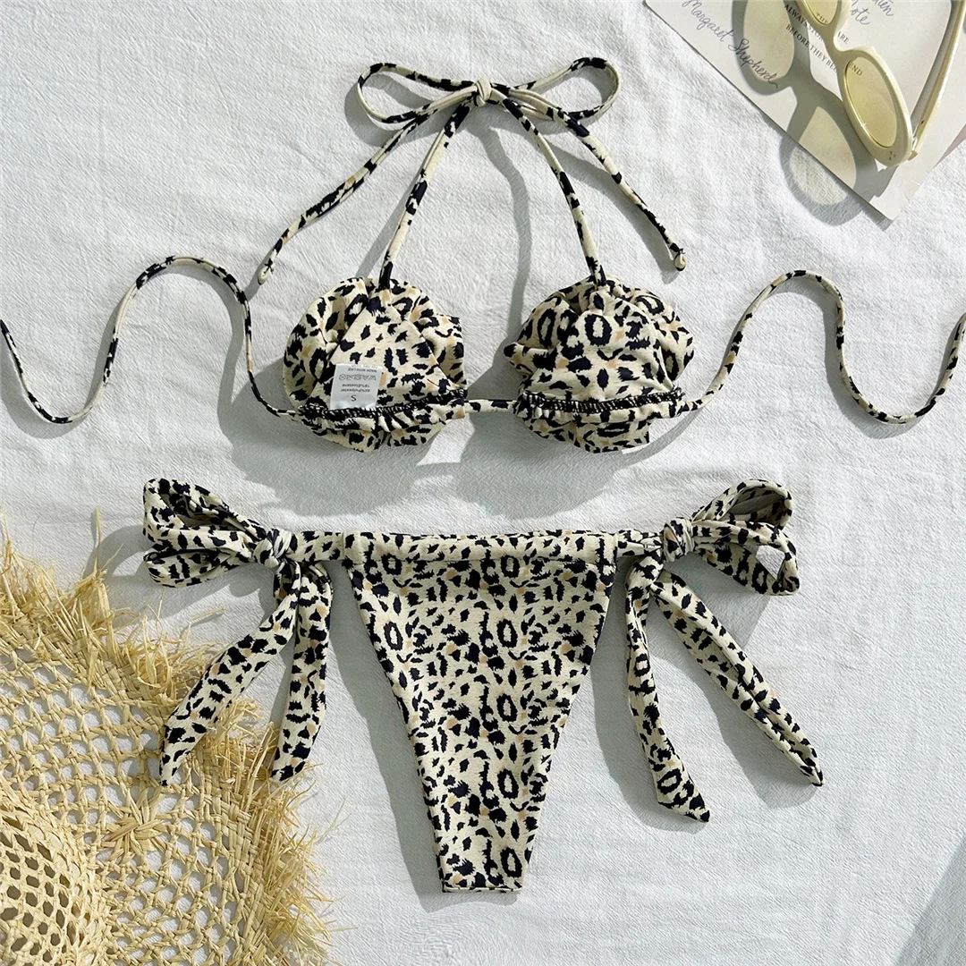 Neuer Leopard 3D-Blumen-Neckholder-Bikini, Damen-Badeanzug, zweiteiliges Bikini-Set, trägerloser Badeanzug, Badebekleidung, Badeanzug, Modell V6967 – Detail 9