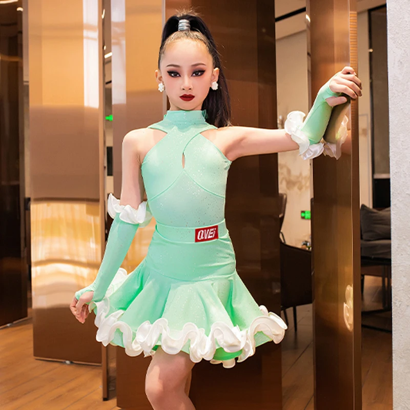 Novo vestido de competição de dança latina crianças salsa samba roupas de dança profissional meninas chacha vestidos de festa de dança latina dw10699