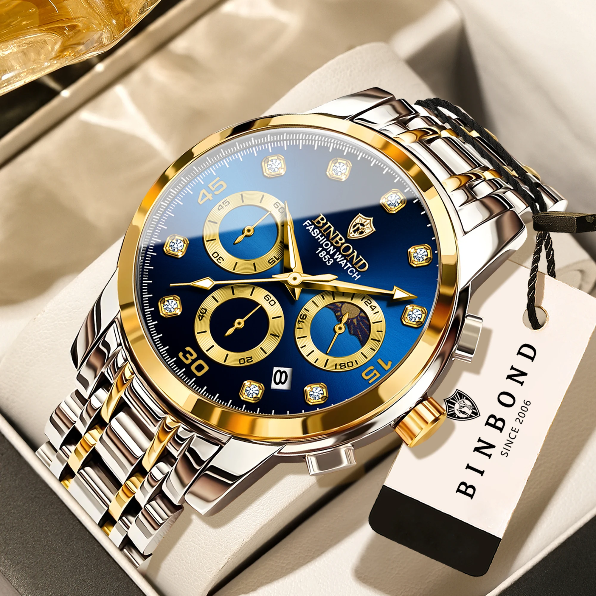 BINBOND Automatische Datums-Chronograph Luxus-Quarzuhren für Herren Leuchtend Präzise Wasserdicht Langlebige Herrenuhren Business Reloj