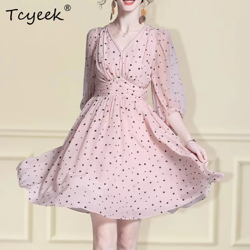 

Tcyeek High-end 100% Real Mulberry Silk Womens Dresses 2026 Summer Dress Elegant Dresses Women Clothes New Style Платье Женское
