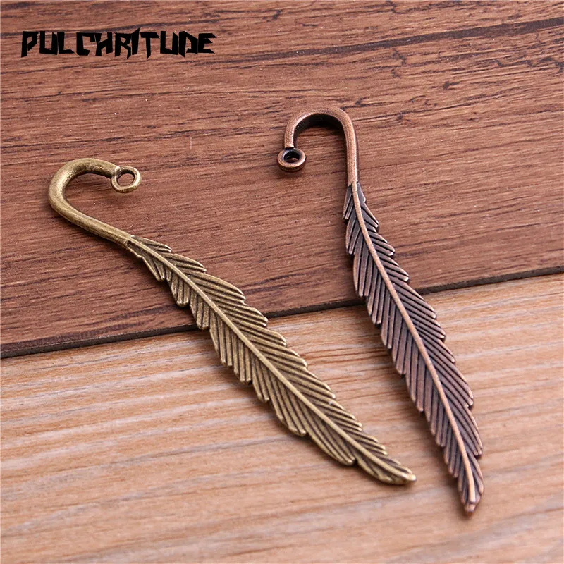 4Pcs 12*79mm 4 Color Feather Bookmark Charms Vintage Metal Alloy For DIY Crafts Stationery School Office Supply Teacher Gift