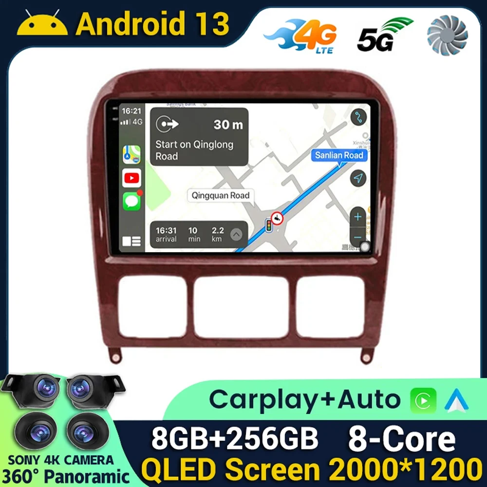 Android 13 Auto Carplay For Mercedes Benz S Class W220 S280 S320 S350 S400 S430 S500 S600 AMG 1998-2005 Car Radio Multimedia GPS