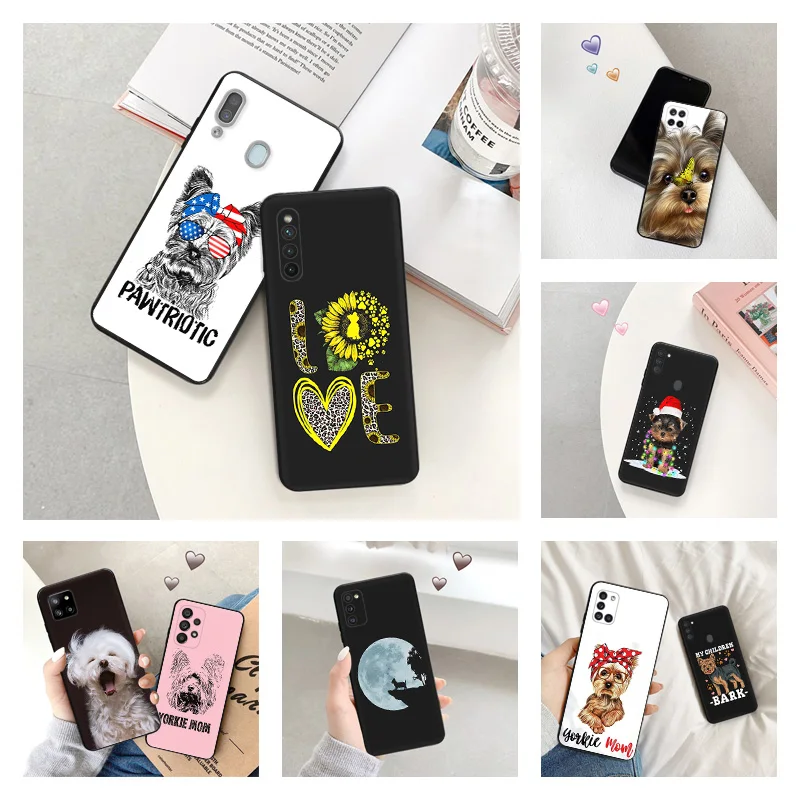 Matte Phone Case For Samsung A12 A11 A04 A03 A02 A01 A91 A70 A50 A40 A30 A20E A10 S Yorkshire Terrier Dog Puppy Black Soft Cover