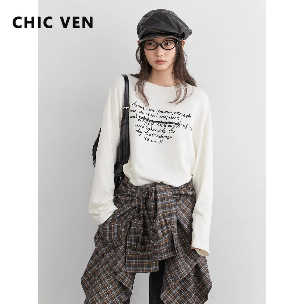 シックヴェン新作 レディース 長袖Tシャツ ゆったり カジュアル ラウンドネック 文字刺繍入り 女性用トップス インナー 秋冬 2025