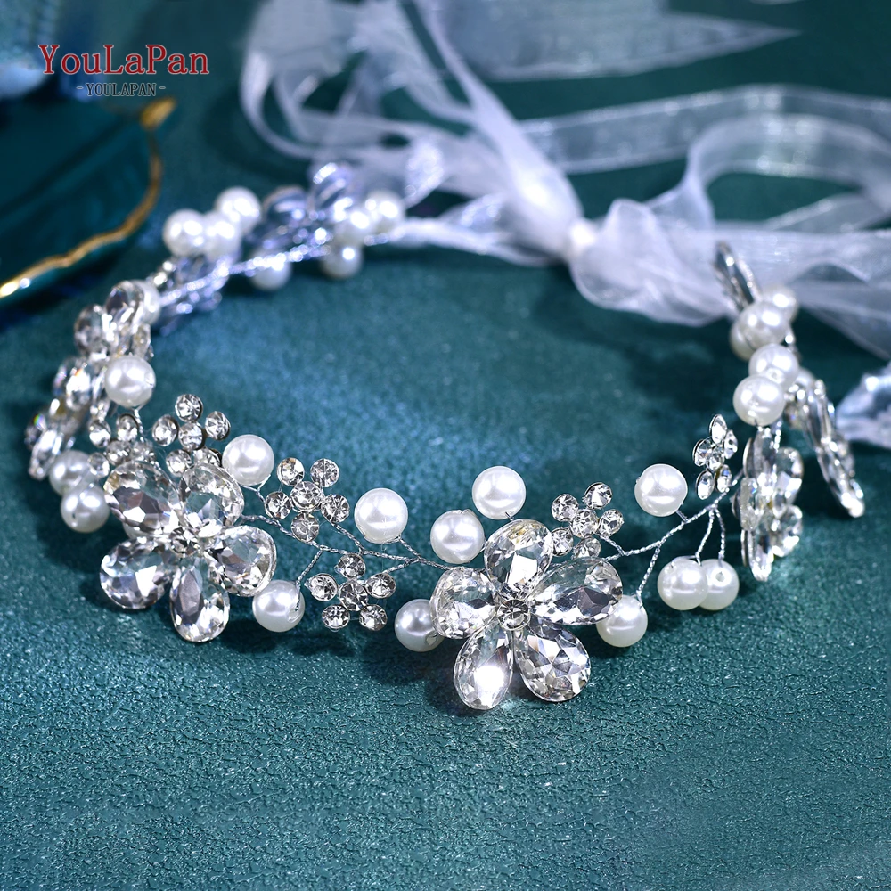 YouLaPan, diadema de novia con diamantes de imitación y perlas de Color plateado, Tiara, diadema para mujer, joyería para el cabello, accesorios para el cabello de boda HP789