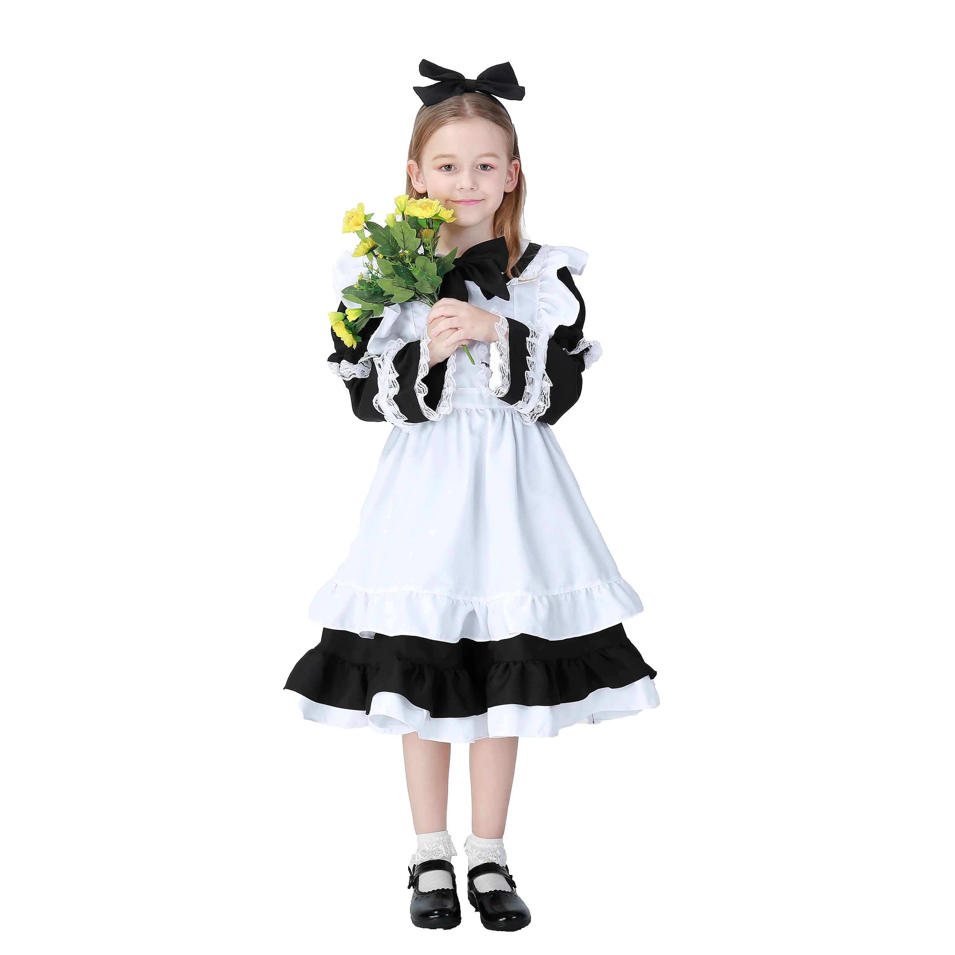 

French Maid Role Play Black White Maid Kids Costume