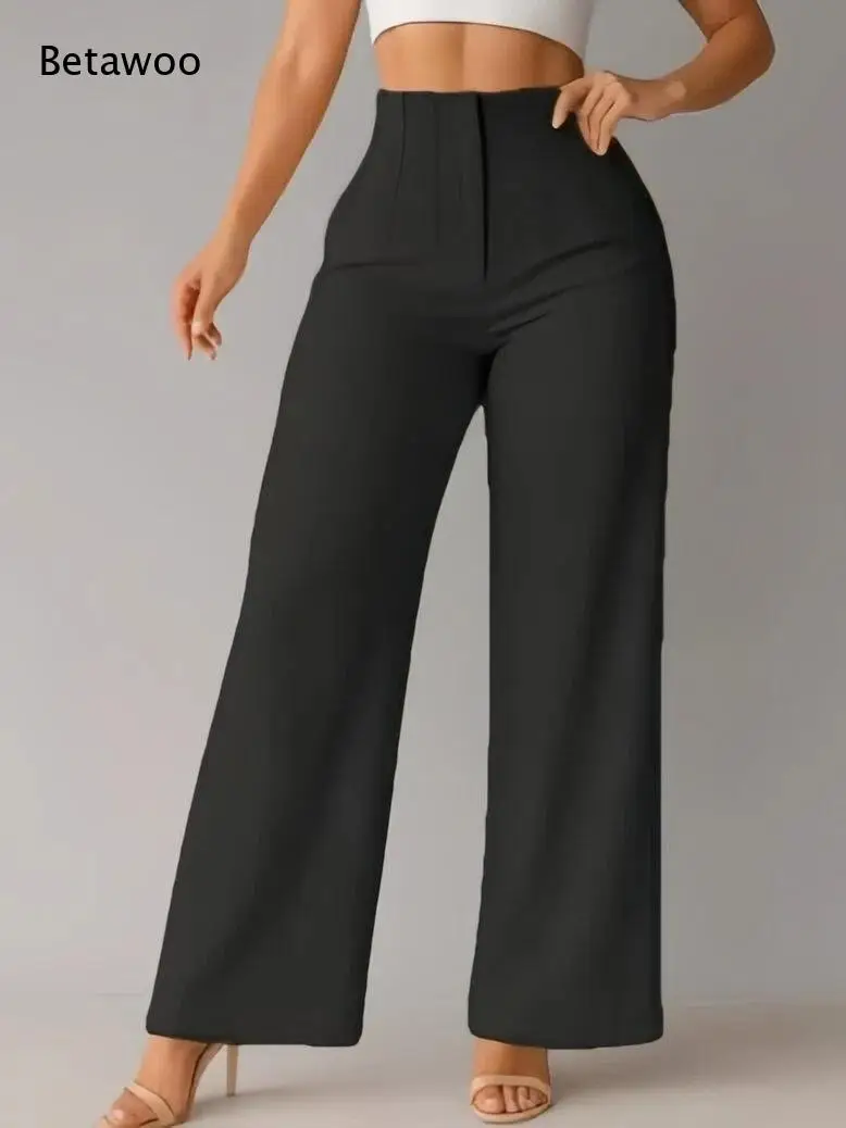 High Waist Wide Leg Pants Vertical Front Stitching Detail Hidden Zip Closure for Commute Party Dates and Daily Outfits