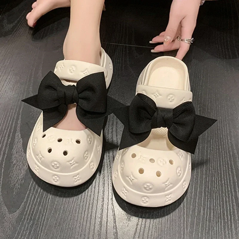 

Summer Women Slippers Platform Clogs Garden Shoes Outdoor Beach Sandals Chunky Slippers Cute Bowtie Decoration Vacation Slides