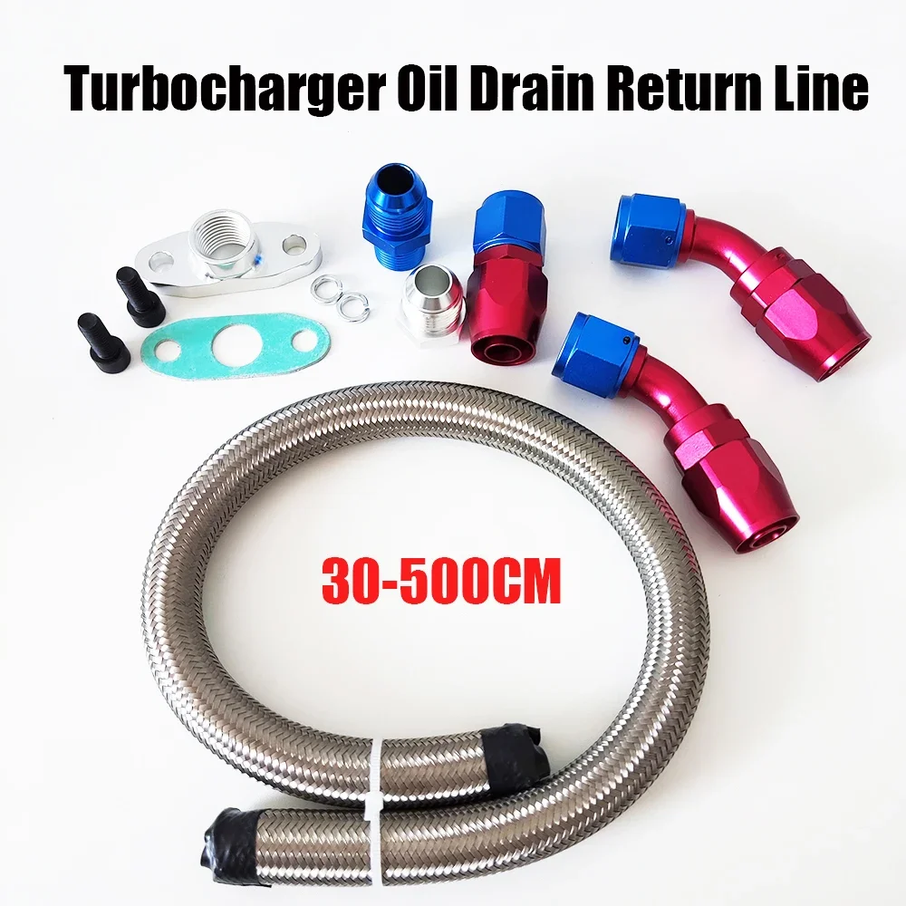 

Turbo Oil Feed Line Oil Drain Return Line Complete Kit for T3 T4 T3/T4 T70 T66 30~500CM Length optional AN10 CPE Braided Hose