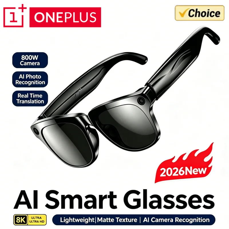 Lunettes intelligentes ONEPLUS avec caméra 800W, prise de photos, enregistrement vidéo, traduction IA en temps réel, reconnaissance IA multifonctionnelle
