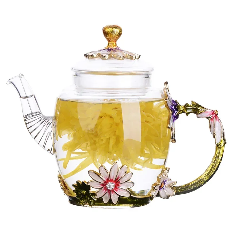 Hand-painted Kung Fu teapot, heat-resistant glass single pot enamel color bubble teapot, high-grade scented tea kettle