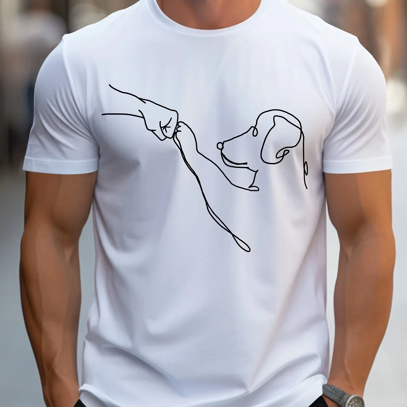 Men's 100_ cotton casual sports loose fit Funny Dog First print round neck short sleeved T-shirt top