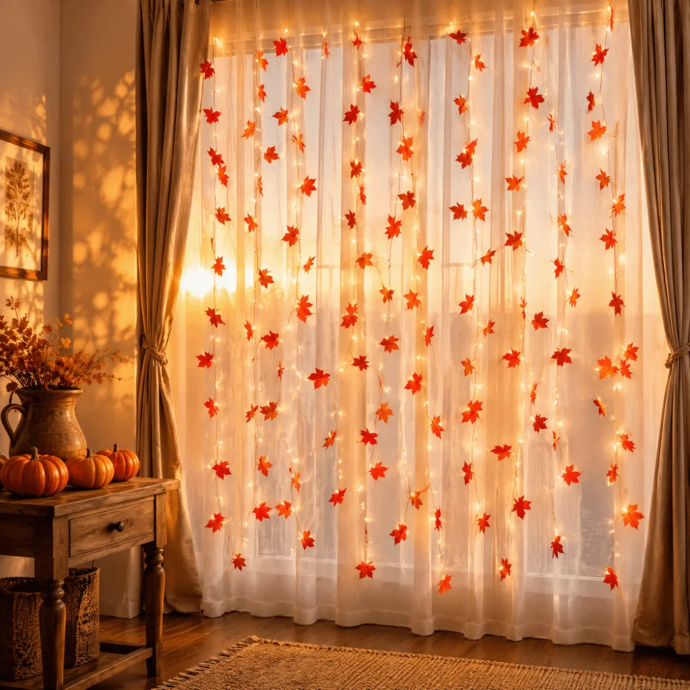 LED String Lights Warm White Lifelike Maple Leaves Maple Leaf Lights Lightweight Durable Material Remote Control