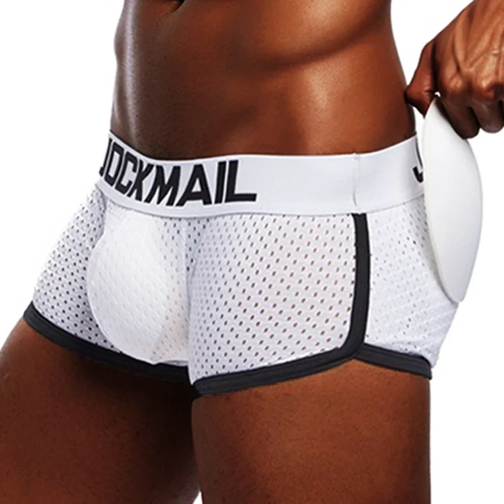 Breathable Cotton Boxer Shorts Men Butt Lifter Padded Underwear Enhancing Trunks Front Back Sponge Push Cup Pads Mesh Man Boxers