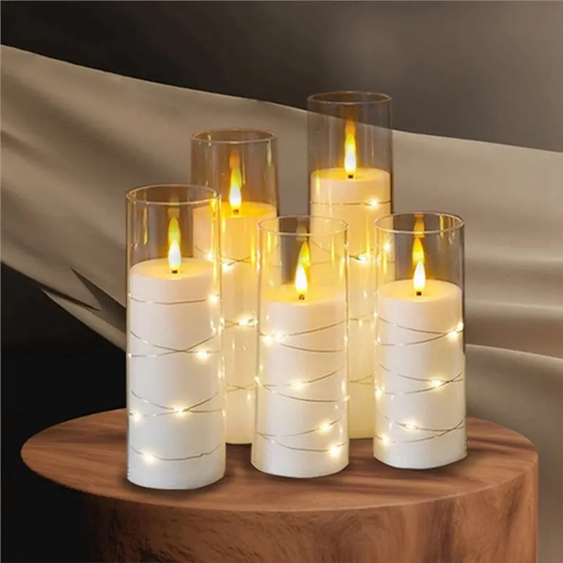 ABVJ-Ambiance Dekorasi Rumah 5 Pcs Lilin LED Tanpa Api Bertenaga Baterai Lampu Berkedip Untuk Suasana Romantis
