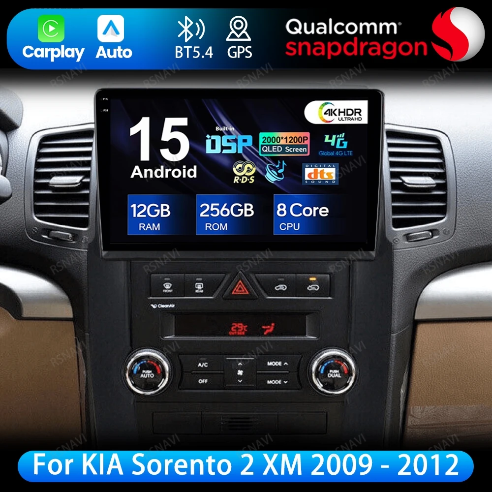 Android 15 para kia sorento 2 xm 2009 - 2012 dvd navegação estéreo qled multimídia bt rádio do carro viedo player unidade principal dsp gps