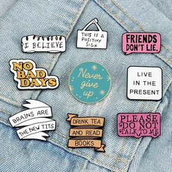 Quote Funny Enamel Pins Live Life Happy Brooches Lapel Pin Power Letter Custom Shirt Bag Motivational Badge Friends Gift Jewelry