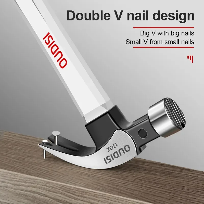 Martelo de aço multifuncional, antiderrapante, à prova de choque, ferramenta manual, martelo de garra magnética para trabalhar madeira, martelo automático de sucção de unhas