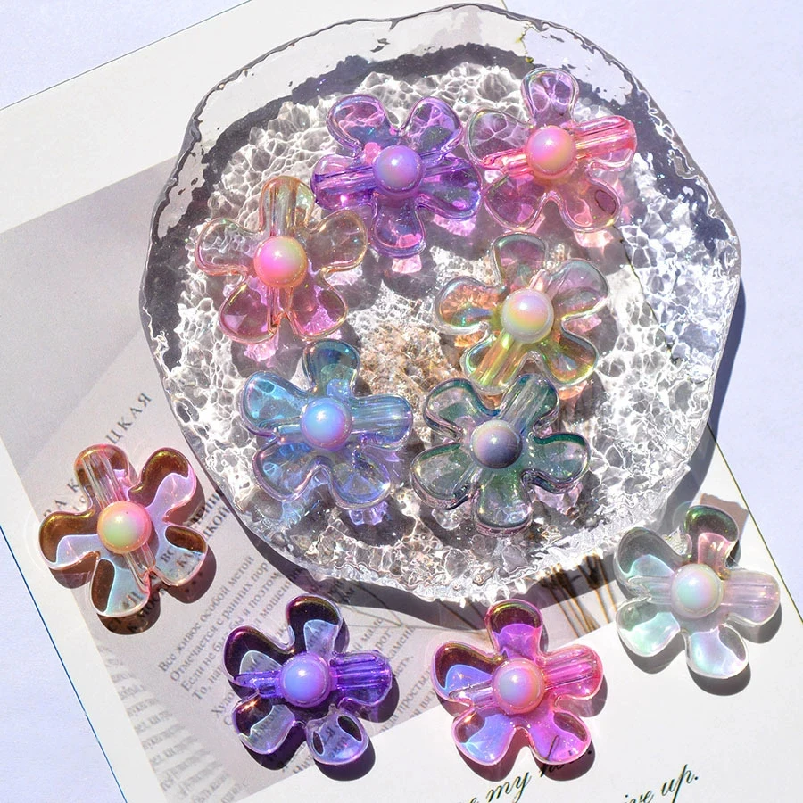 Zweifarbig UV-beschichtete transparente Blumenperlen für DIY Handyketten, Schlüsselanhänger, Stiftmaterial, dekorative Schmuckaccessoires