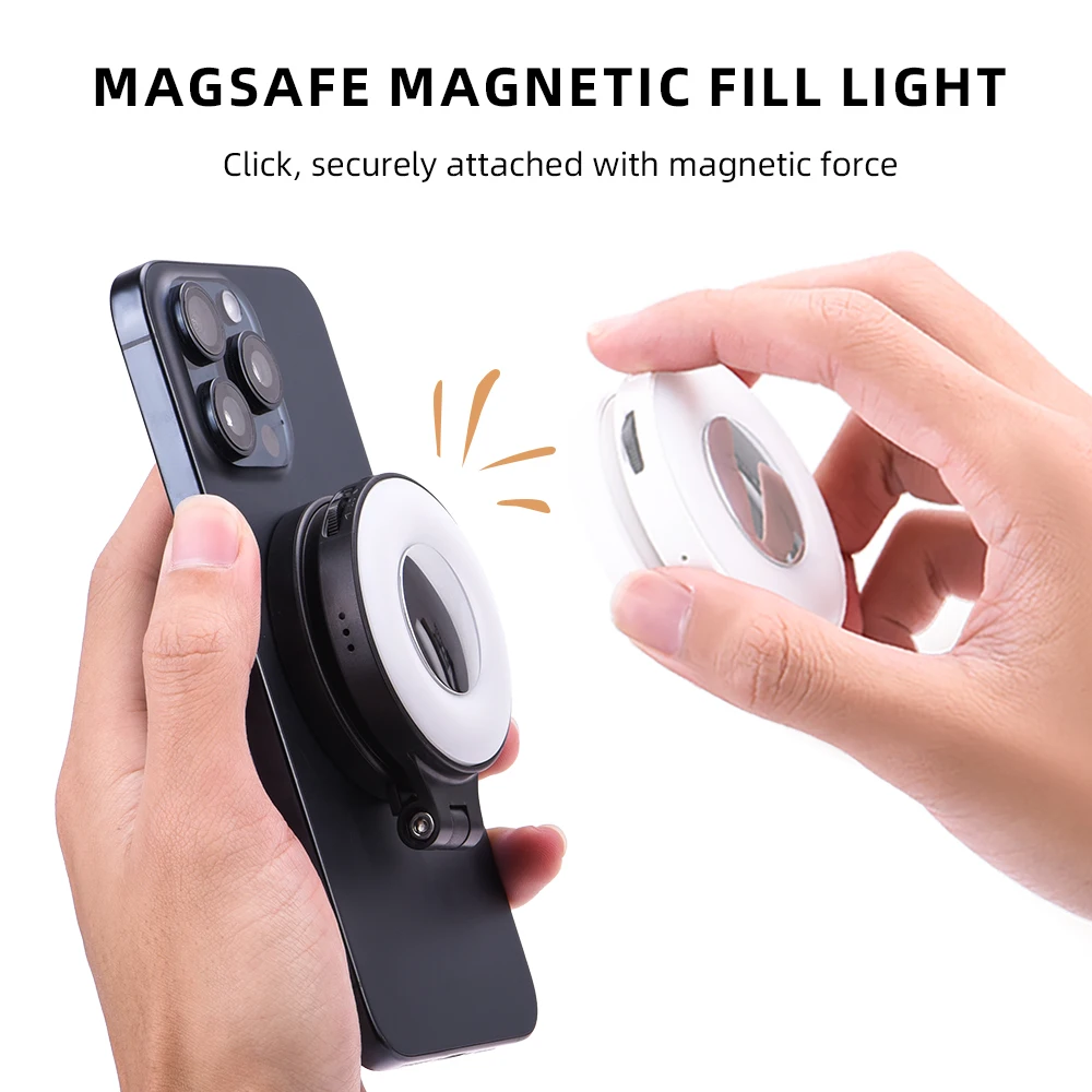 Anello luminoso magnetico per selfie per iPhone 16 15 Pro Max Lampada con luce di riempimento con supporto ribaltabile regolabile per trucco Selfie Video Vlog
