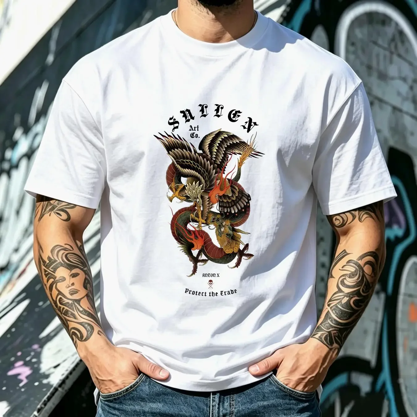 washed T Shirt Sullen Men's Battles Premium Tattoo Style Eagle Snake long or short sleeves vintage Washed Stretched Comfortable