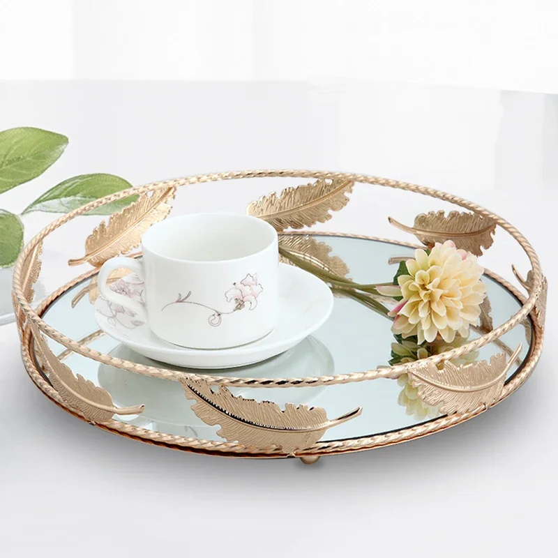 Elegant Leaf style Tray Minimalist Desktop Cosmetics Jewelry Storage Tray Wedding Cupcake Christmas Home Decorative Trays