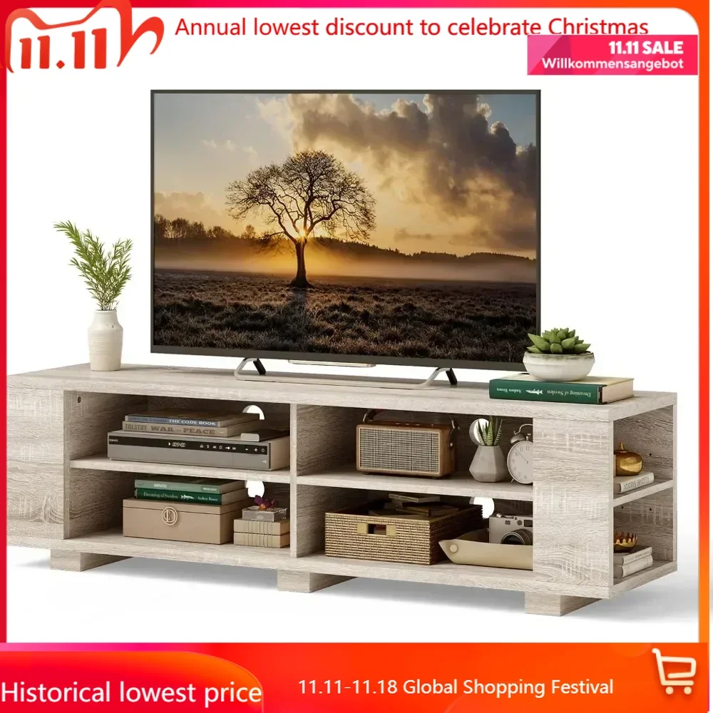 

Wooden TV Stand for TVs up to 65 Inch Flat Screen, Modern Entertainment Center with 8 Open Shelves,Living Room Bedroom TV Stands