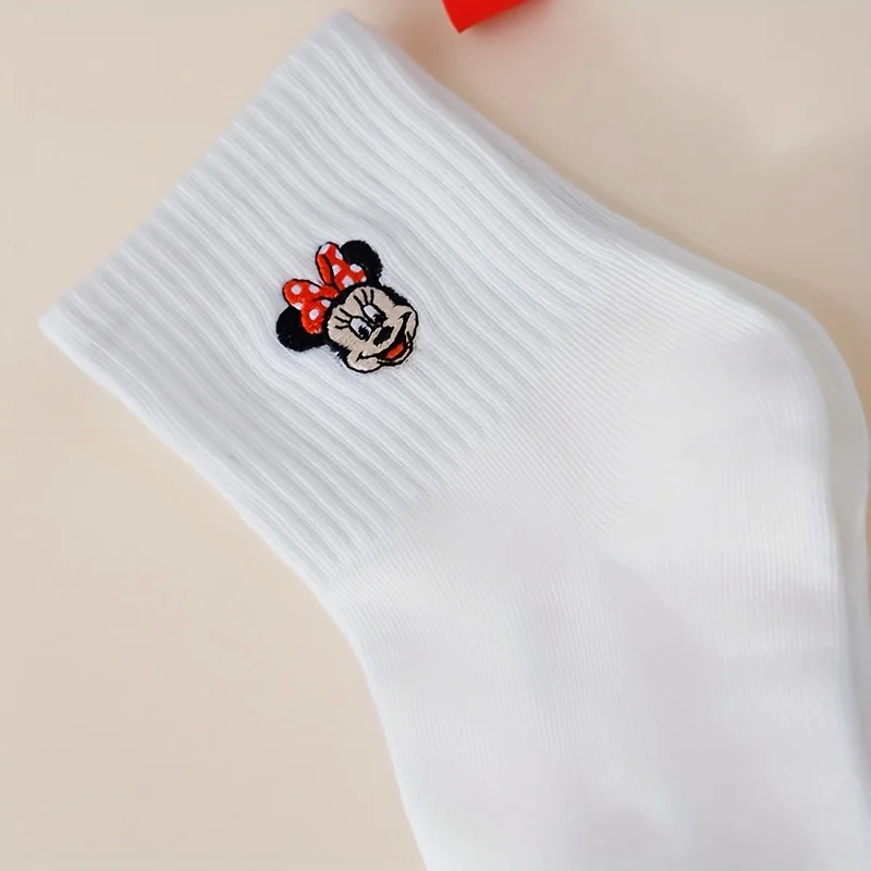 4 시즌 여성의 세련된 디즈니 귀여운 만화 애니메이션 미키 마우스 다목적 편안한 캐주얼 흰색 스타킹 5 쌍