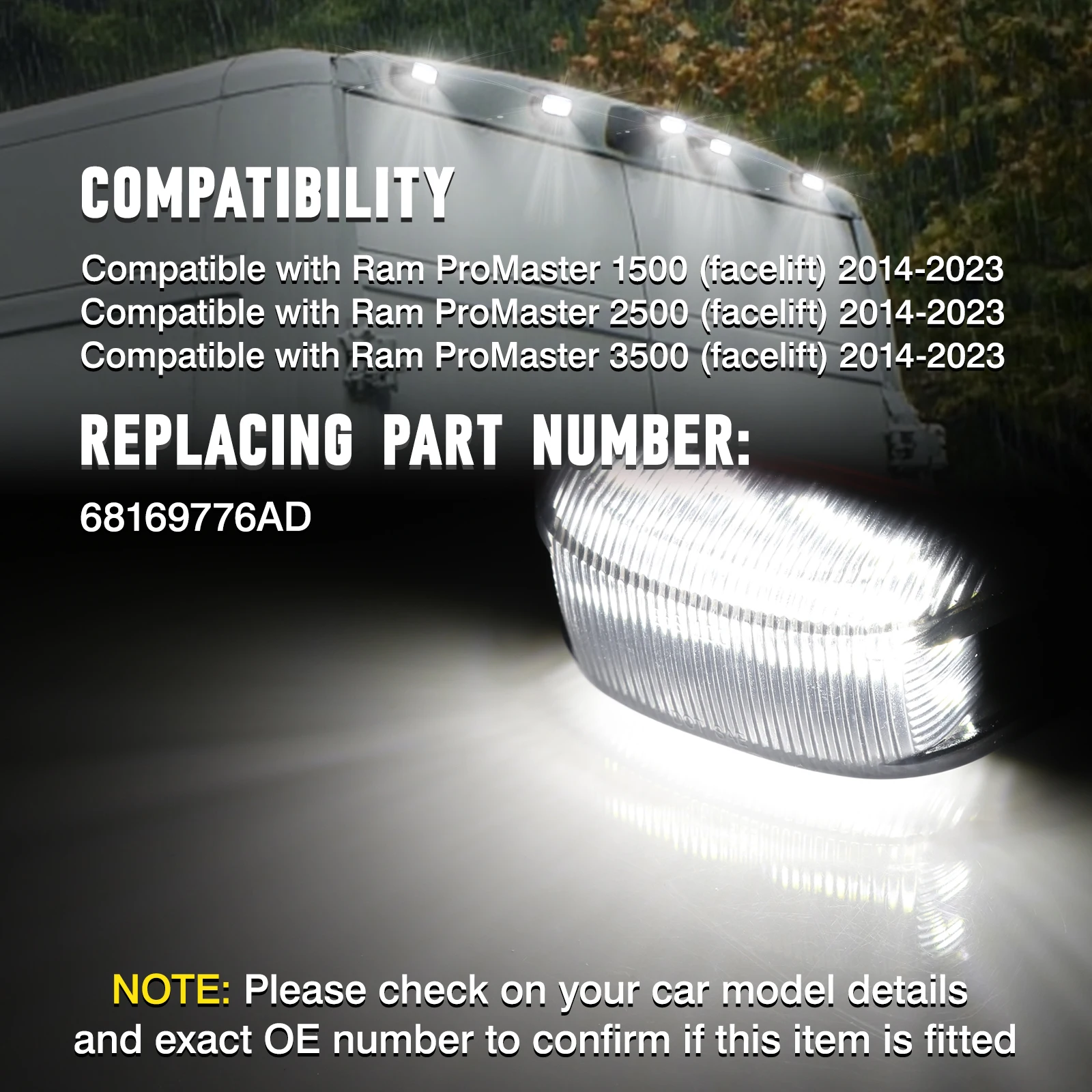 

5pcs For Ram ProMaster 1500 2500 3500 (facelift) 2014 2015 2016 2017 2018 2019-2023 LED Rear Cab Roof Marker Lights 68169776AD