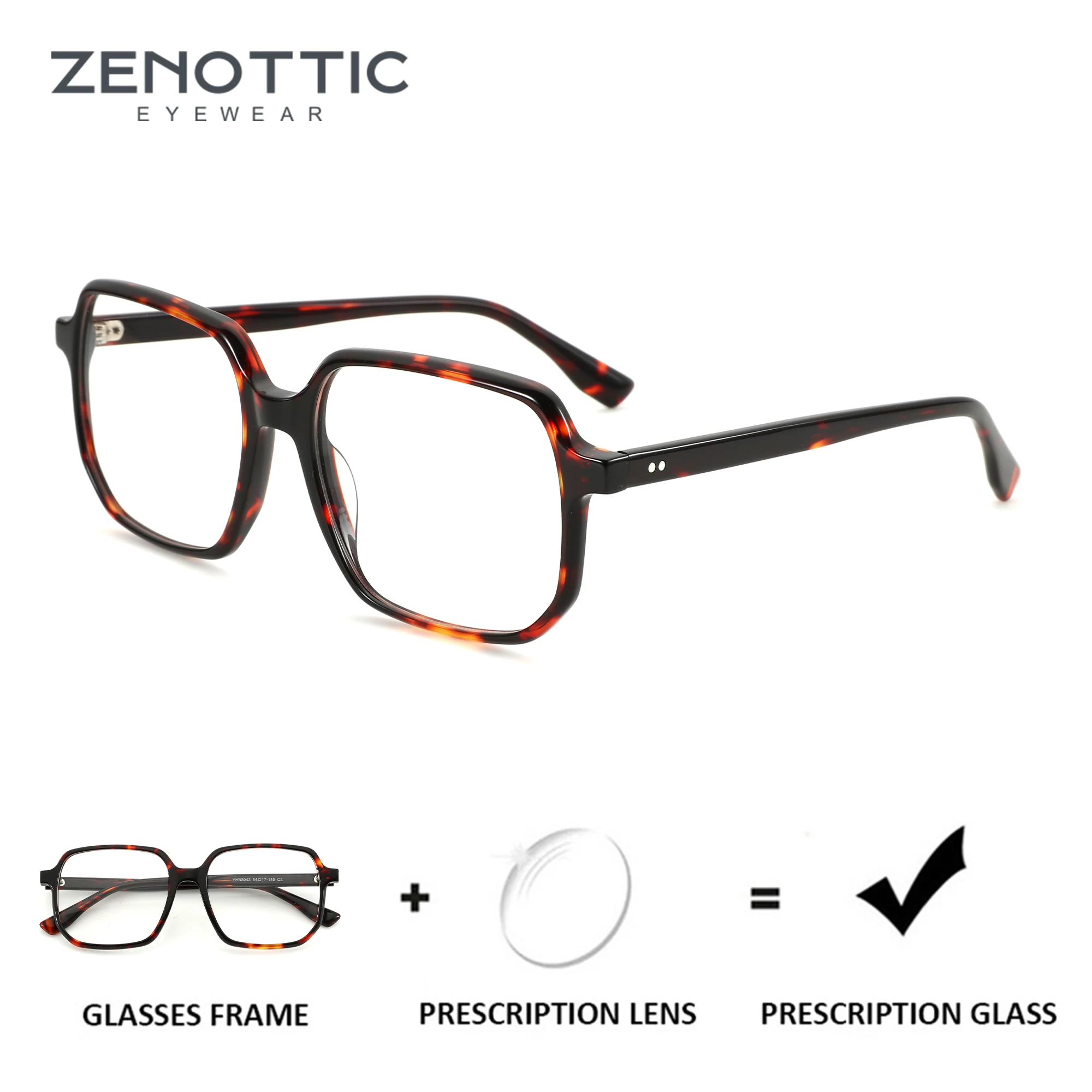 ZENOTTIC Large Square Prescription Glasses Fashion Myopia/Progressive Eyewear Handmade Acetate Optical Eyeglasses for Women