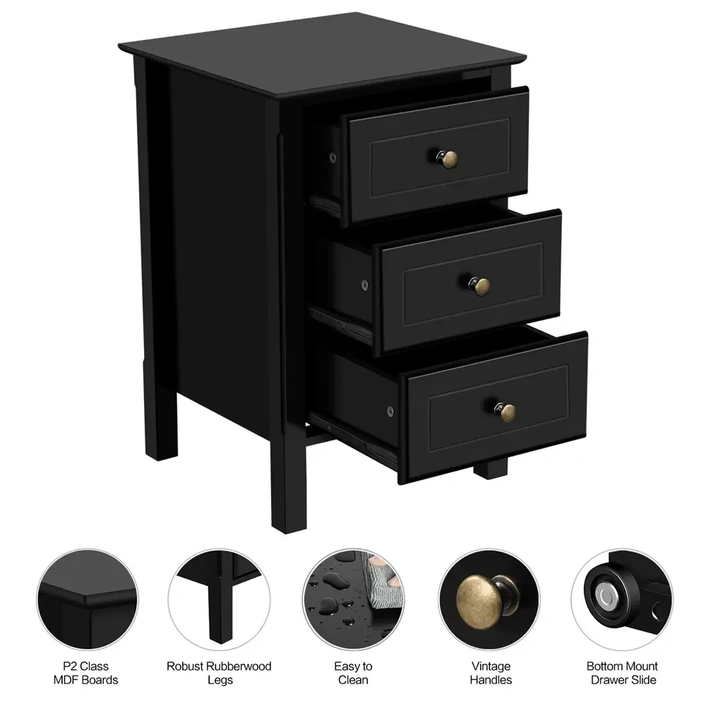 

1PC Modern Style Night Table Bedside Table With Drawers And Metal Knobs, Nightstand For Hallway, Balcony, Bedroom, Black White