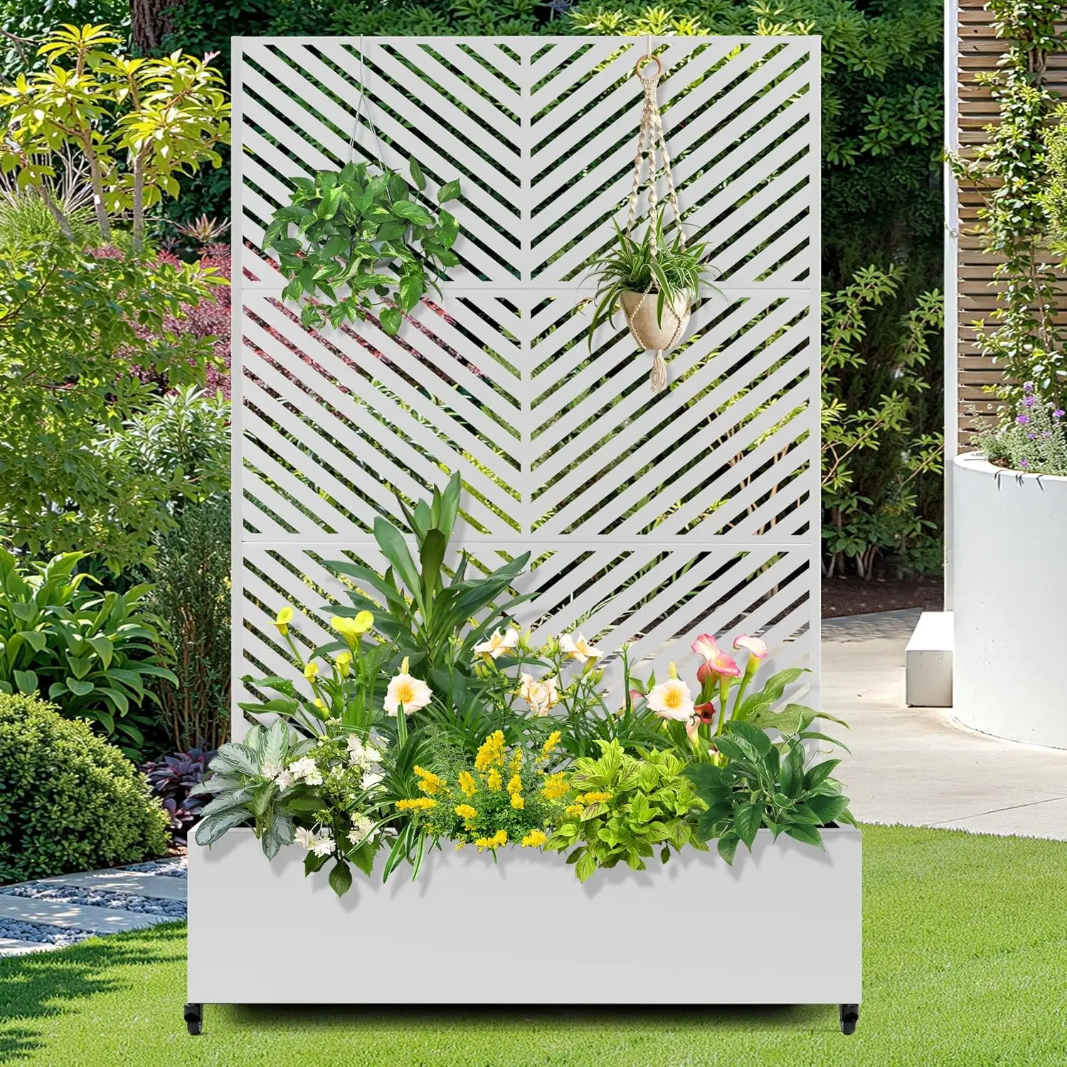 

Металлическая садовая кровать с колесиками и решеткой, кашпо размером 73 x 47 x 16 дюймов для вьющихся растений, овощей и лоз, особенности Privac